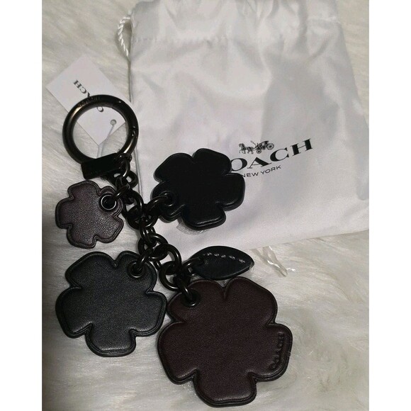 Coach 17451 Tea Rose Motifs Mix Bag Charm Key Ring Pewter Black Jeweled Fob Nwt - Picture 3 of 5
